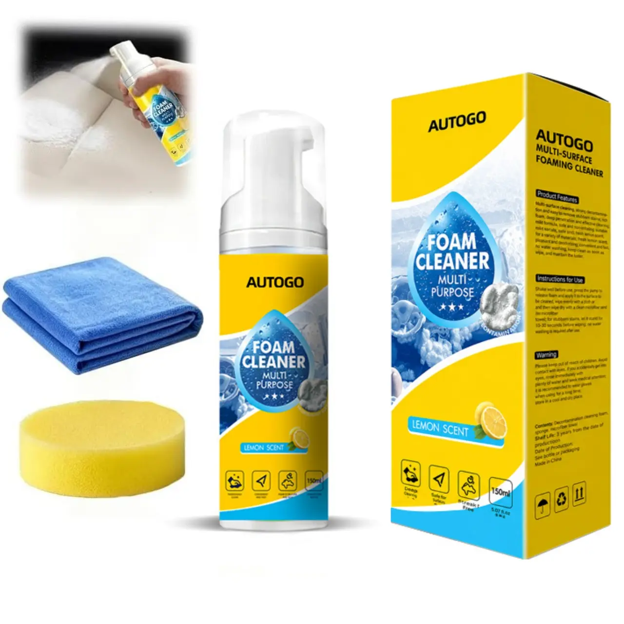 1pc Multi-Enzyme Deep Cleaning Foam Detergent Spray - 4-in-1 Stainless Lemon Household Cleaner with Enzyme Grime Lift, Portable Car Interior Care Companion for Leather, Plastic, Fabric, Bathroom Grease Stains, Surface Cleaner