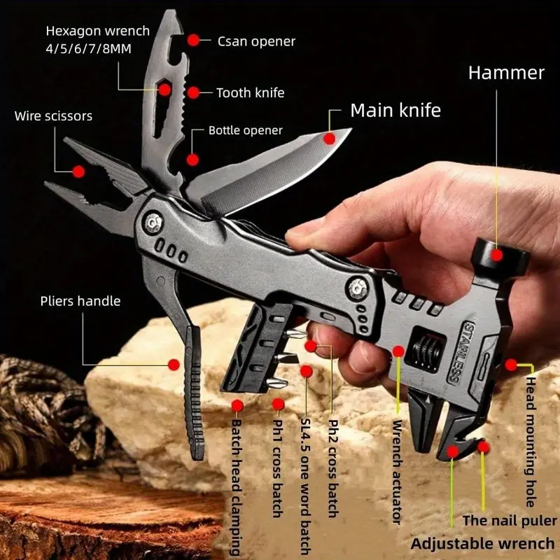 16-In-1 Multitool - Compact Multi Tool with Screwdriver Pliers Bottle Key Knife Adjustable Wrench, Perfect Valentine'S Day Gift for Dad And Boyfriend Cool Gadgets Camping Gear Pocket Tool Hammer Multitool