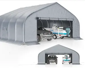 VanAcc 22.5 x 20 FT Heavy Duty Anti-Snow Carport with Spacious Galvanized Frame, Roll-Up Doors & Mesh Windows, Outdoor Canopy with Reinforced Ground Bars, for 2 Cars Side by Side, Silver Gray