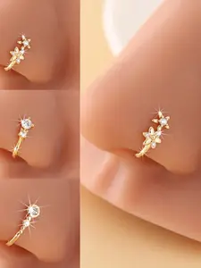 3 Piece U-Shaped No Piercing Nose Rings Clips, Elegant Sparkling Daily Party Jewelry, Comfortable Clip-On Nose Cuffs for Unpierced Noses, Daily Wear, Sparkling Finish