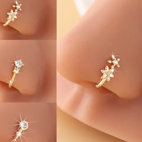 3 Piece U-Shaped No Piercing Nose Rings Clips, Elegant Sparkling Daily Party Jewelry, Comfortable Clip-On Nose Cuffs for Unpierced Noses, Daily Wear, Sparkling Finish, Elegant Nose Decoration, Durable Stainless Steel, Body Jewelry