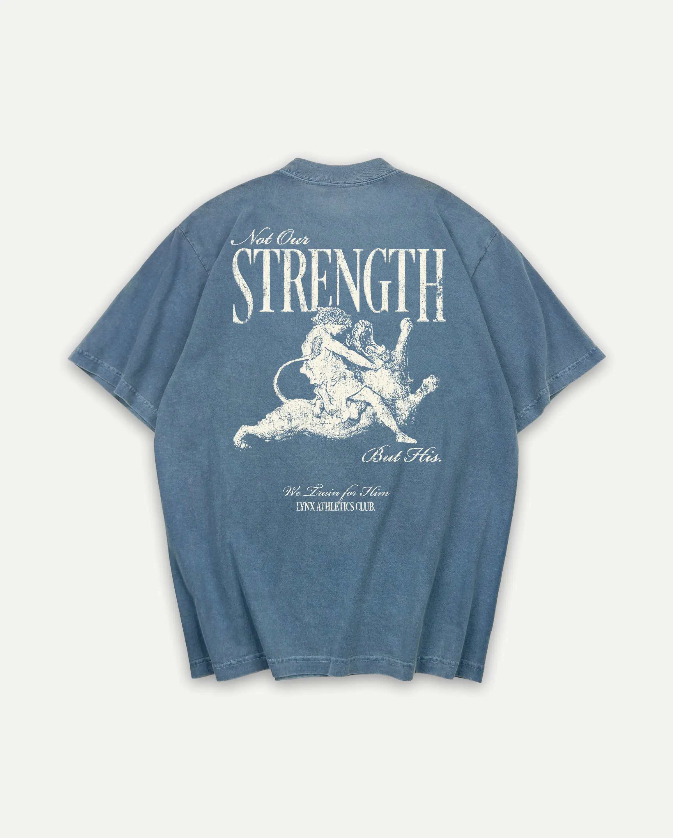 "HIS STRENGTH" OVERSIZED TEE IN WASHED DENIM Menswear Top