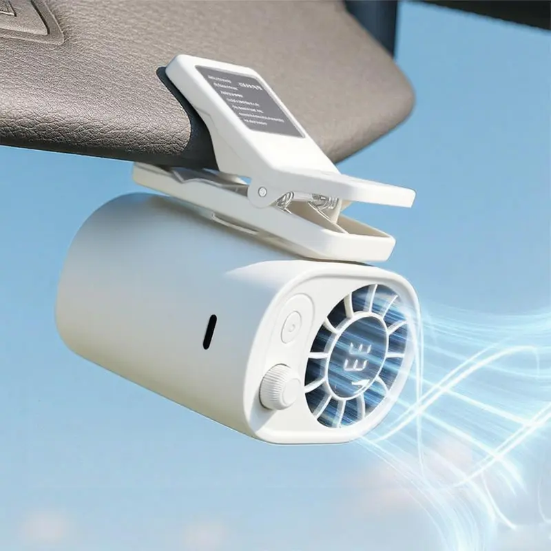Rechargeable Car Clip-On Fan, 0–100 Adjustable Speed Portable Fan with 360° Rotation, LED Digital Display, USB-C Charging for Headrest, Back Seat, Desk & Travel