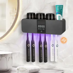Wall Mounted Electric Toothbrush Holders with 3 Cups, UV Sanitizer, Toothpaste Dispenser, Smart Home Bathroom Accessories & Decor