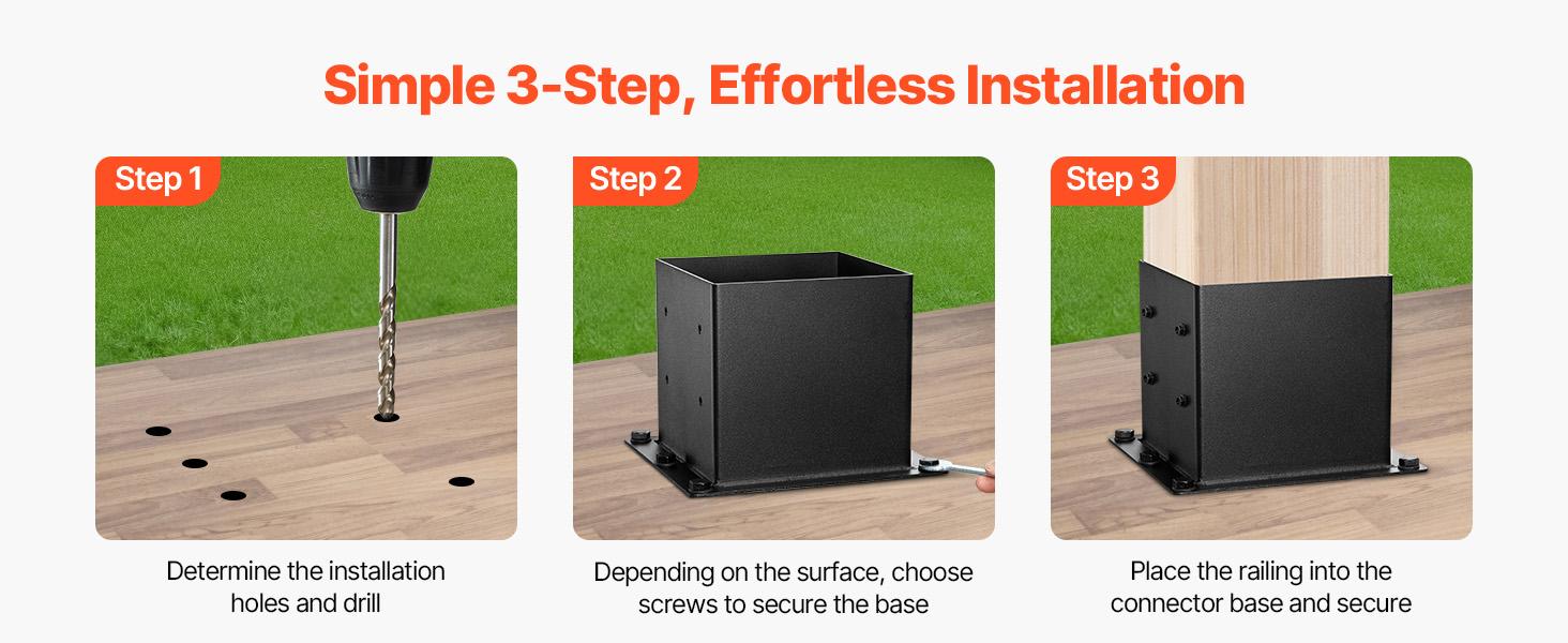 4x4 Post Base 4 Pcs, Inner Size 3.6x3.6 inch / 92x92 mm Post Brackets, Heavy Duty Carbon Steel Decking Posts, Wood Posts Brackets for Pavilion Deck Railing Support Deck Base Plate