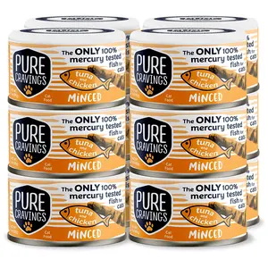 Pure Cravings Minced Tuna and Chicken Wet Canned Cat Food, 100% Mercury-Tested, Moist Can Fish for Cats, Grain-Free, Protein, Non-GMO, 3oz, Pack of 12