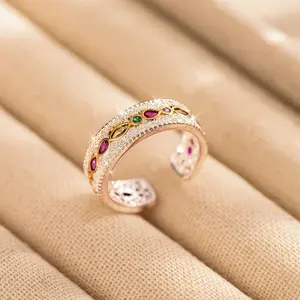 The Vintage Stardust Mosaic Open Ring | Multi-Color Stone Wide Band | Adjustable Boho Chic Ring
