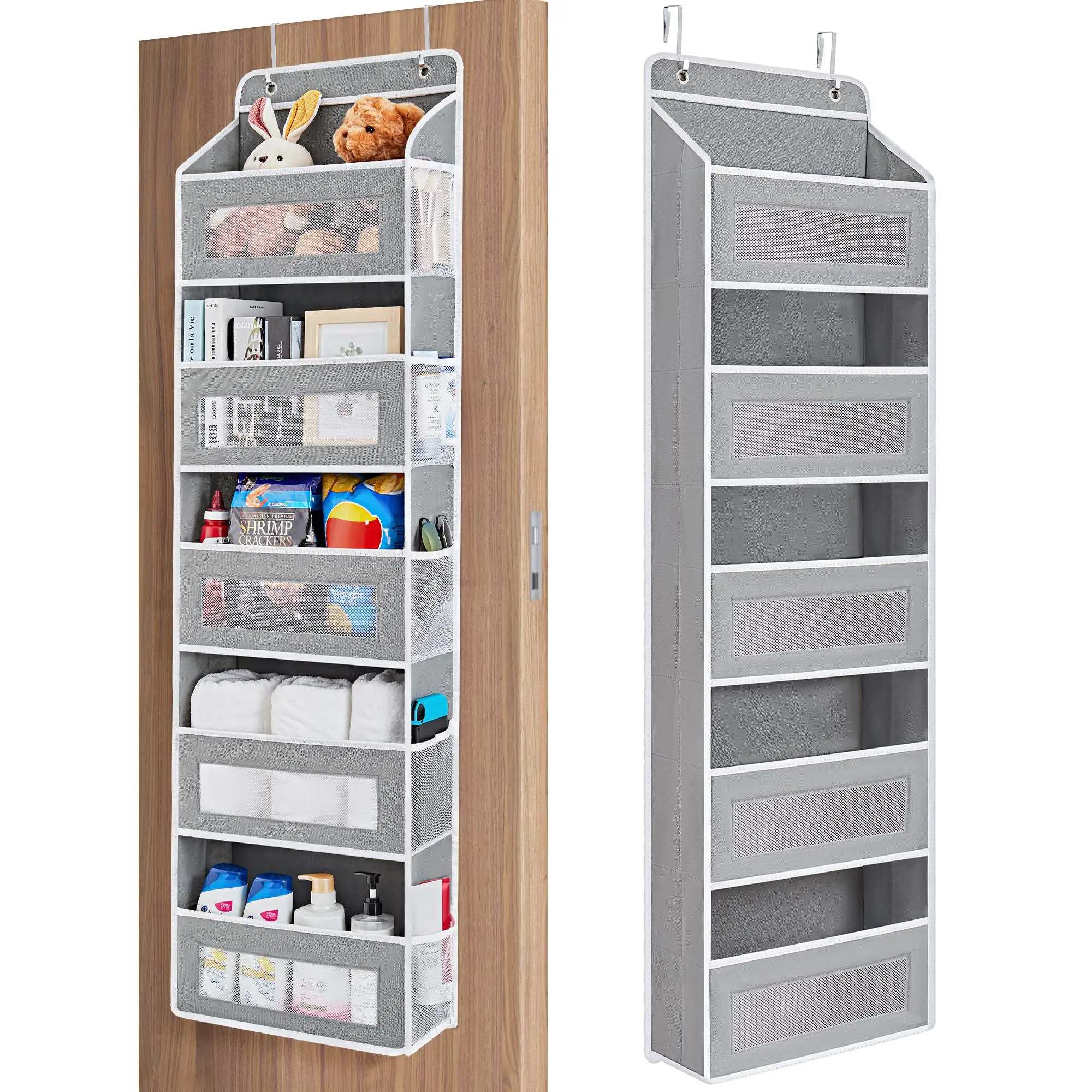 JARLINK Over Door Organizer 5-Tier Hanging Door Organizer with 5 Large Capacity Pockets Anti-Tilt 44-Pound Load-Bearing Waterproof Durable Tote Bins Hangable