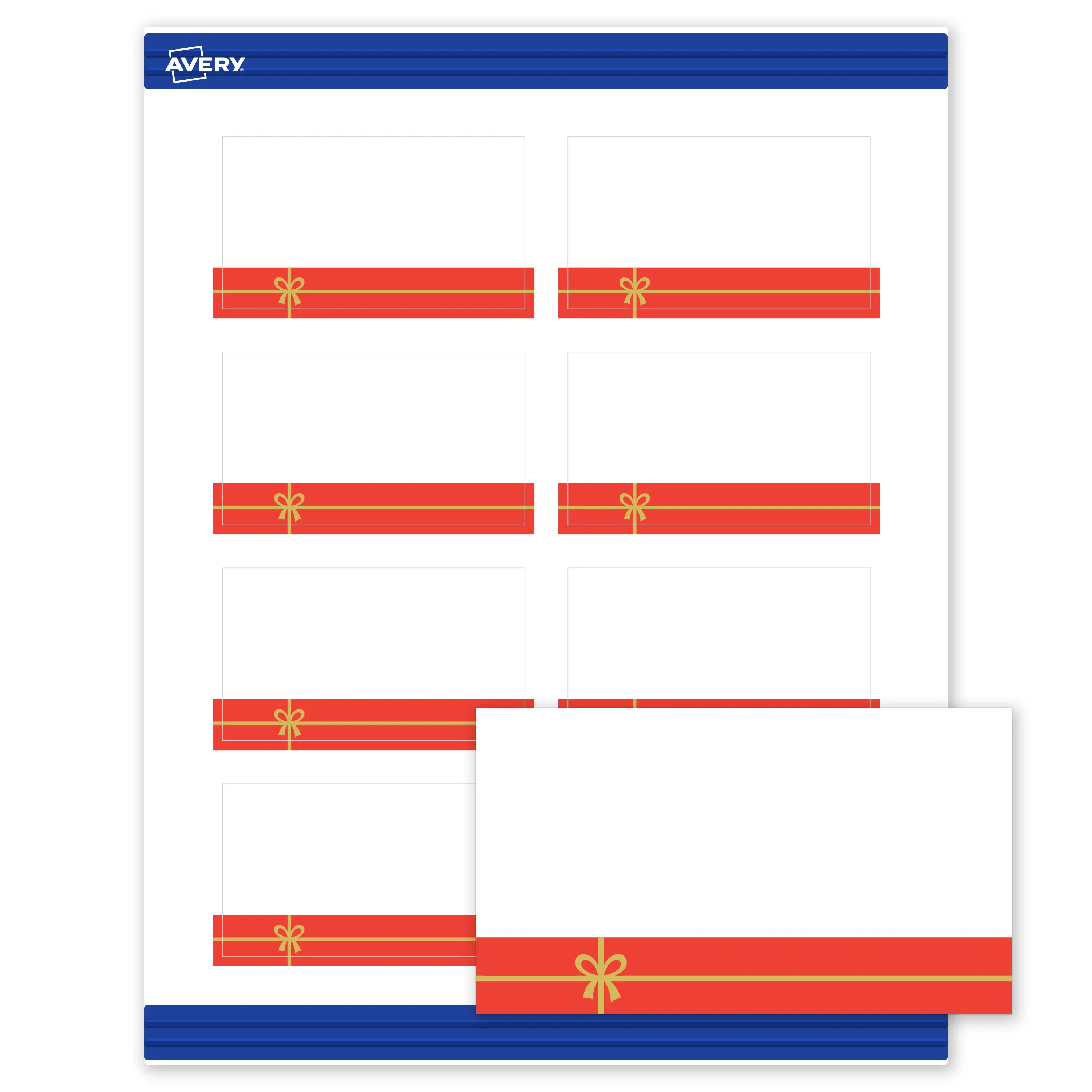 Avery® Printable Christmas Business Cards with Sure Feed® Technology, Rectangle, 2" x 3-1/2", Pre-Printed Red Gift with Metallic Gold Bow Design, Matte White, Laser & Inkjet Compatible, 80 Total