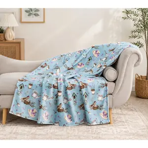 Berkshire Garden Velvetsoft Throw Blanket, Light Blue Gardening Print, Soft Cozy Plush Throw for Sofa Bed, Spring Home Decor