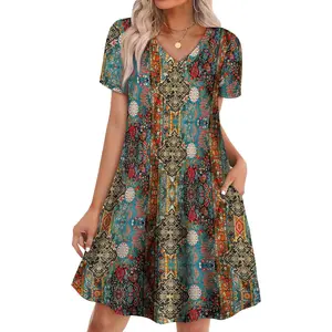 SKIKREMIO Boho Summer Dresses for Women Casual Loose T Shirt Dress with Pockets Beach Vacation Outfits S-4XL