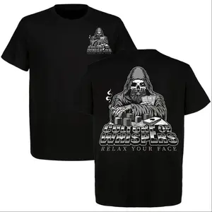 Color Of Whispers Relax Your Face Skull Poker T-Shirt, Grim Reaper Gambling Graphic Tee, Vintage Biker Streetwear Shirt