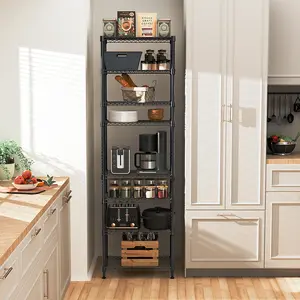 M MZG 8-Tier 2000 lbs Storage Rack Metal Wire Shelving Unit, Storage Standing Shelf Organizer for Laundry Bathroom Kitchen Pantry Closet Garage Utility Room, Black/Chrome 13.8" D x 23.6" W x 79.5" H