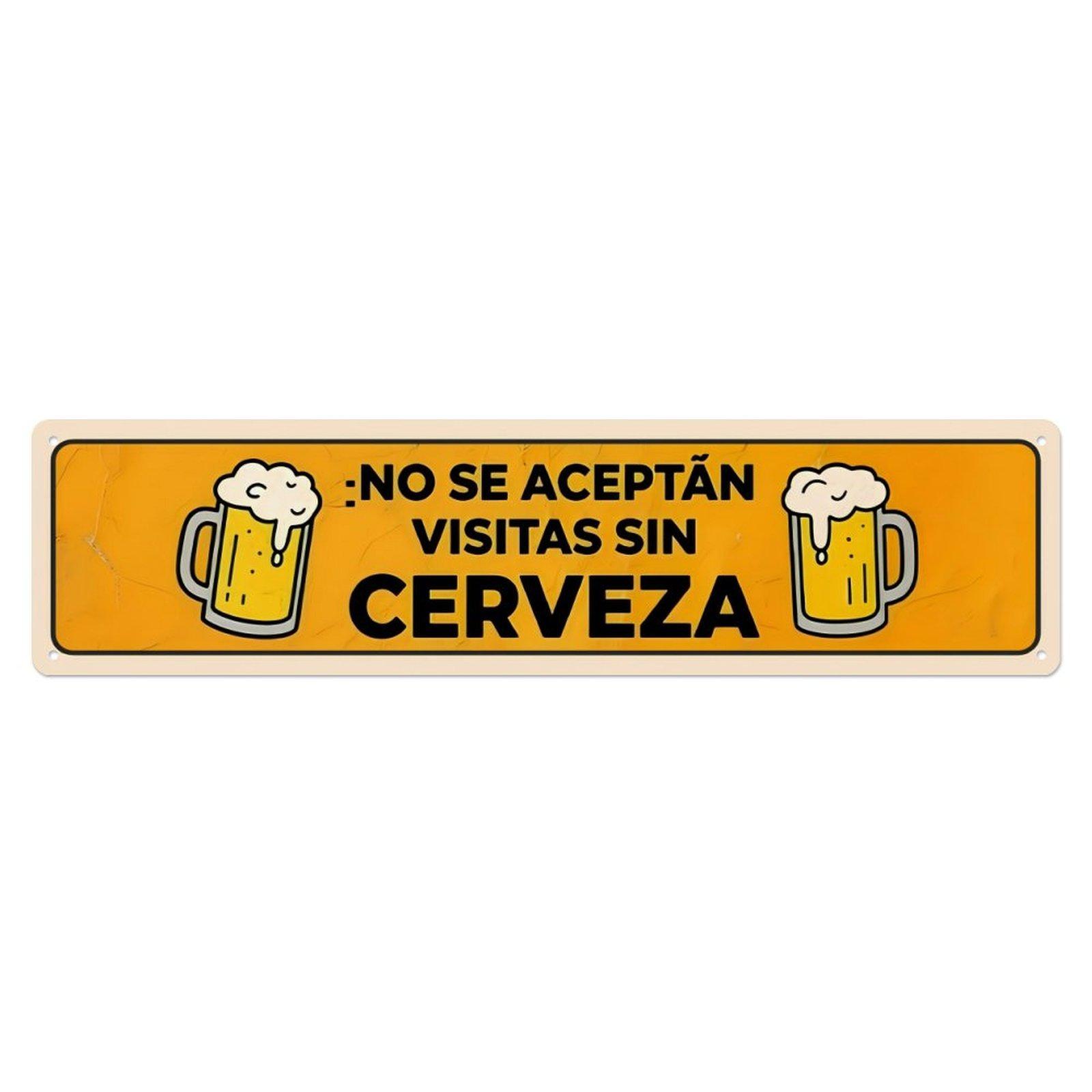 16×4 Inch "No Se Aceptan Visitas Sin Cerveza" Funny Metal Sign, Vintage Spanish Beer Aluminum Wall Decor, Pre-drilled Humorous Bar Sign for Home Man Cave, Novelty Gift for Beer Lovers