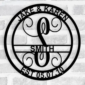 Main Street Steel - Circle Vine Full Name Personalized Decor - Made To Order - Metal Circular Design with Vine Motif & Custom Name Engraving for Home or Office Decoration