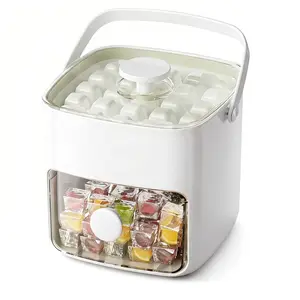 Press-Type Ice Cube Tray with Storage Bin & Scoop 48-Grid Double Layer Ice Maker with Lid One-Click Release Design for Quick Ice Portable Handle & Food-Grade Material for Home Freezer