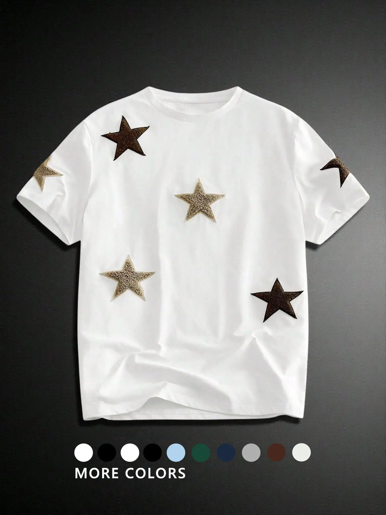 Unisex Street Style Aesthetic Fashion Streetwear Couple Star Print Towel Embroidery Short Sleeve Round Neck T-Shirt, Casual Daily Wear, Anniversary Gift, star Pattern, Tops