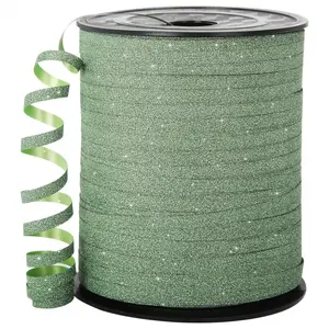 751 feet (228.6 meters) flashing curly ribbon-metallic green Christmas party decoration, suitable for Christmas gift packaging, wedding, birthday floral, vase center decoration-durable polyester fiber ribbon.
