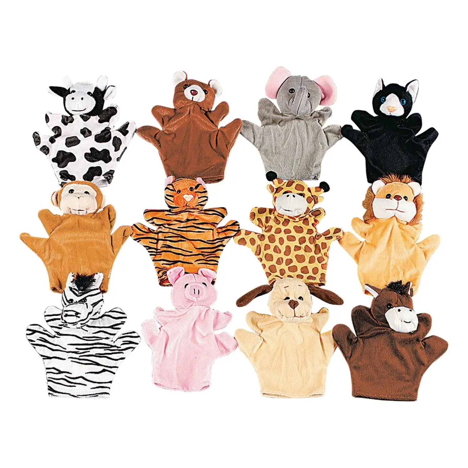 Five Finger Hand Puppets Farm & Wild Stuffed Animals - 12 Pc.