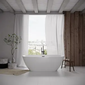 55" Oval Acrylic Freestanding Soaking Bathtub with Overflow RX-A02-55