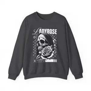Skull Rose Sweatshirt, Unisex Rock Lover Crewneck, Gothic Pullover Jumper, Alternative Clothing, Edgy Graphic Top Casual Cotton