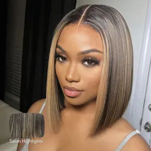 [NEW]AliPearl Wigs Foil Highlight Blunt Cut Short Bob Wig Glueless 5x7 Lace Closure & 13x4 Lace Frontal Wig with Drawstring Custom Colored Wigs With Dark Roots