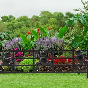 15 Pack Animal Barrier Fence, 8" x 24" Decorative Garden Fence,T Shape Flower Bed Fencing Barrier,Black,Frog Pattern