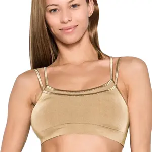 PacificPlex Seamless Double Layer Bralette Sports Bra Top Metallic Straps Activewear Basic Athletic Breathable Comfortable undergarment for Women