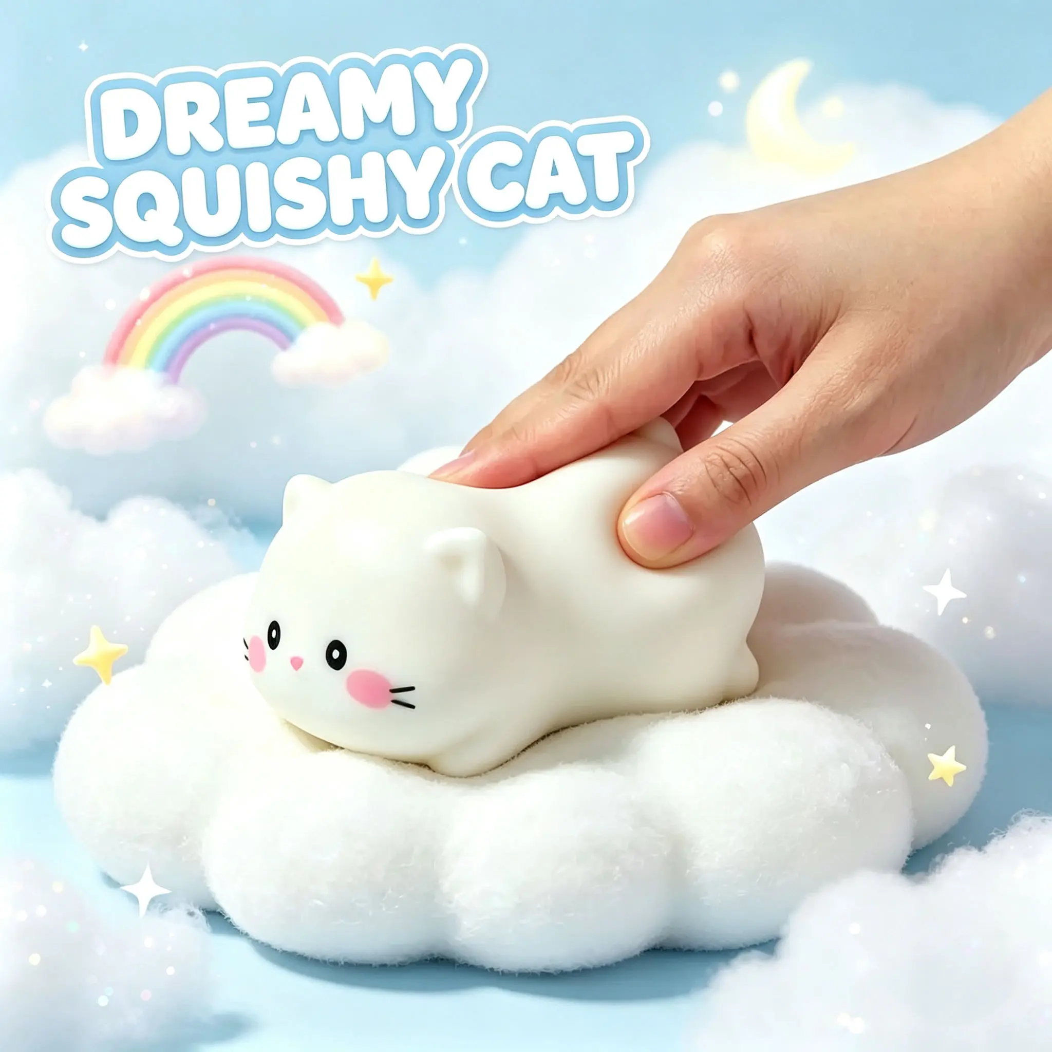 Crunchy Sound Cat Squishy Selfie Accessory Companion, Soft Squeeze Fidget Sensory Item, Small Size Cute Look Squishies for Grown Ups, Portable Stress Relief Desk Gift for Teens Adults