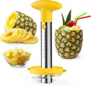 Pineapple Corer & Slicer Tool - Stainless Steel Pineapple Peeler, Easy Core Remover, Eye , Pelador De Pia (Yellow with Measure Marks)