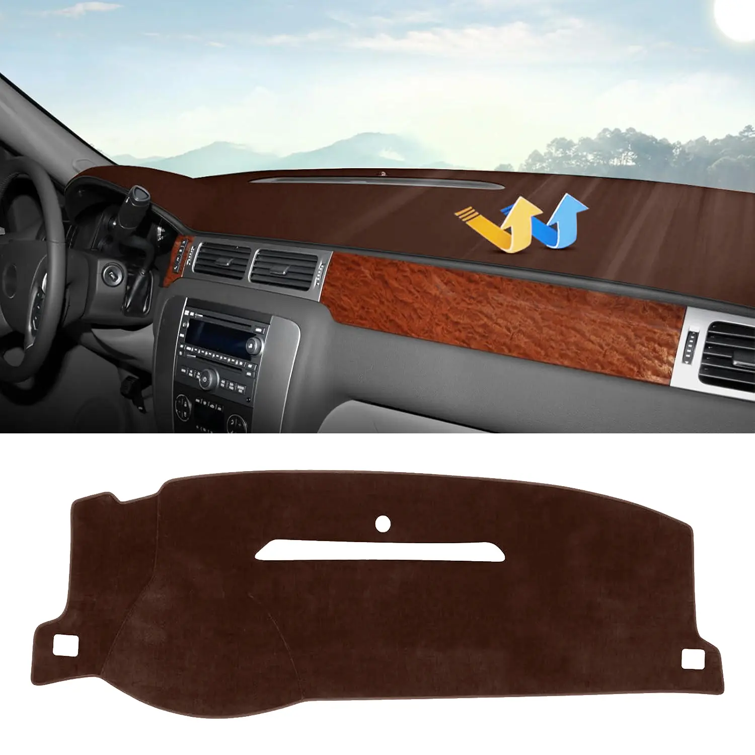 KUST Brown Dash Cover for 2007-13 Chevy Chevrolet Silverado 1500 2500 3500 LTZ/Avalanche/GMC Sierra SLT Denali, 2007-14 Chevrolet Tahoe/Suburban/GMC Yukon XL (Only Fit One Glove Box Dashboard), Car Interior Kit, Vehicle Accessories