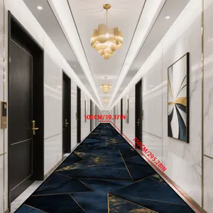 Modern Geometric Blue Pattern Kitchen Floor Mat, Luxury Staircase Runner Rug, Outdoor Patio Balcony Large Area Carpet, Home Decor Rug