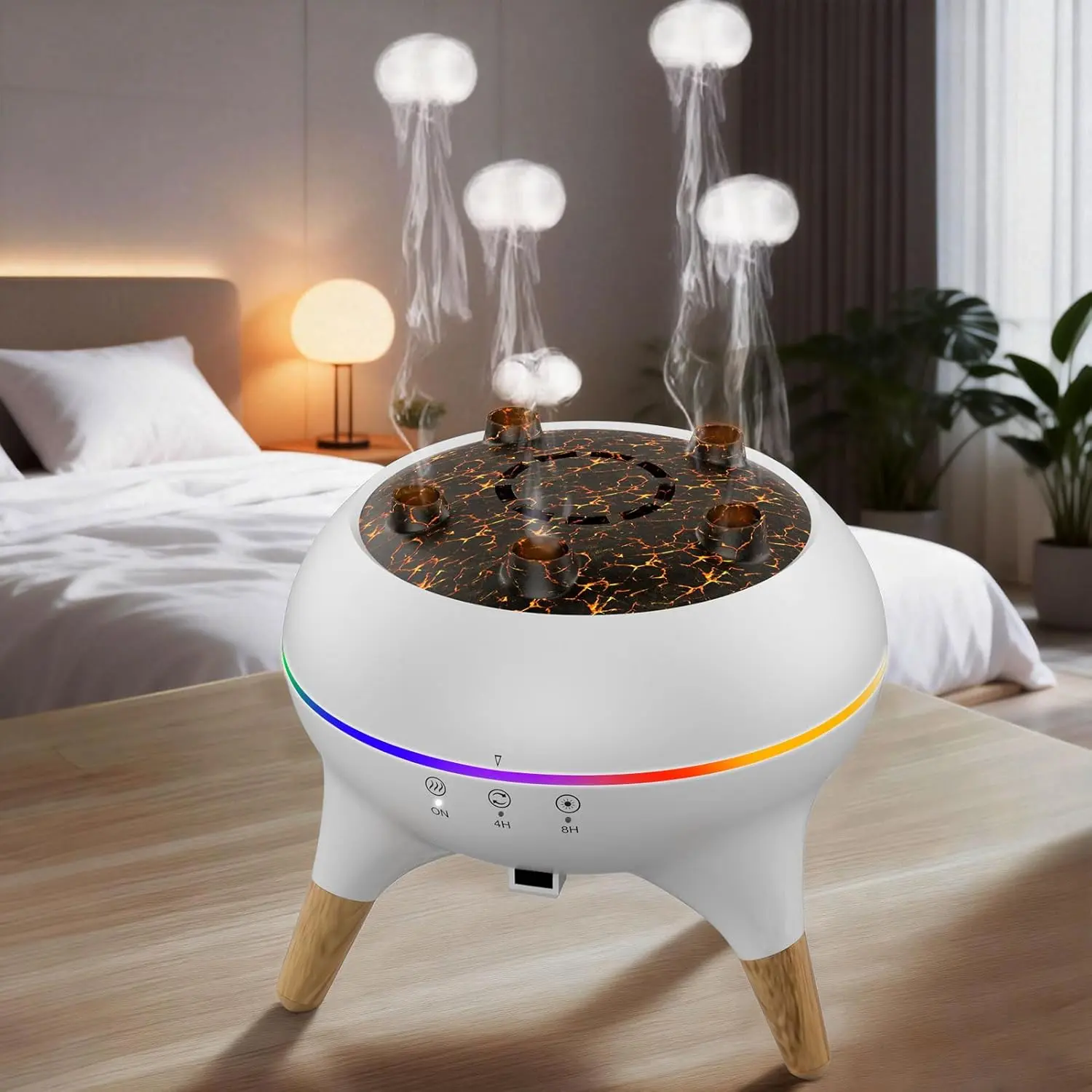 Essential Oil Jellyfish Diffuser, Aromatherapy Diffuser, 250ml Ultrasonic Cool Mist Humidifier, Music Sync Jelly Fish Diffuser with Colorful Light, Remote, Timer for Home Office (White)