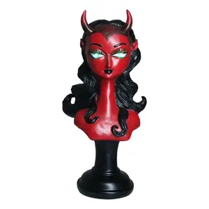 Horned Lilith Hell Demon Devil Queen Bust Figurine With Green LED Light Up Eyes