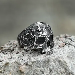 GTHIC Vintage Pattern Stainless Steel Skull Ring for Men Women Birthday Mother's Day Gift Durability