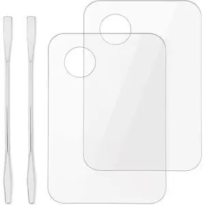 Acrylic Cosmetic Makeup Palette, Makeup Mixing Tray with Makeup Spatula Metal Mirror for Beauty Salon Color Cream Liquid Foundation Mixing Palette (2 Pcs Transparent palettes)
