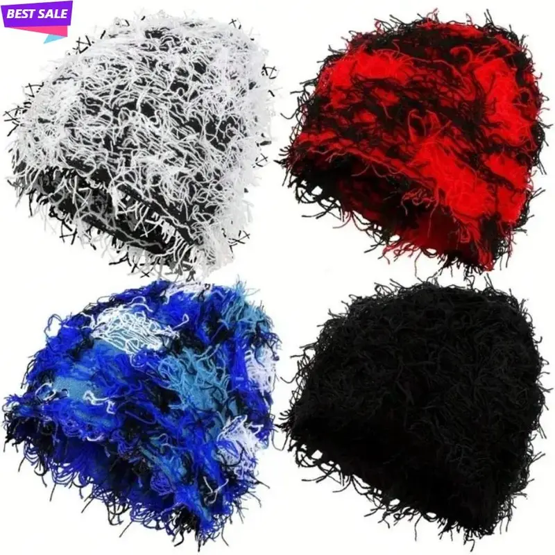 Unisex Distressed Flexfit Cotton Beanie Hat - Thick Fuzzy Warm Knit, Buckle & Elastic Closure, Trendy Casual Gym Fashion Headwear for Outdoor Sports, Back to School Accessory, Trendy Hat, Casual Hat