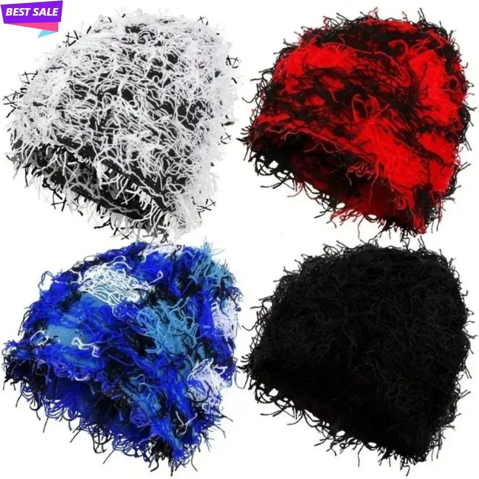 Distressed Fuzzy Cotton Knit Beanie, Sporty Chic Winter Hat for Men & Women, Thick, Warm, and Fitted for Outdoor Sports, Fitted Hat Beanie