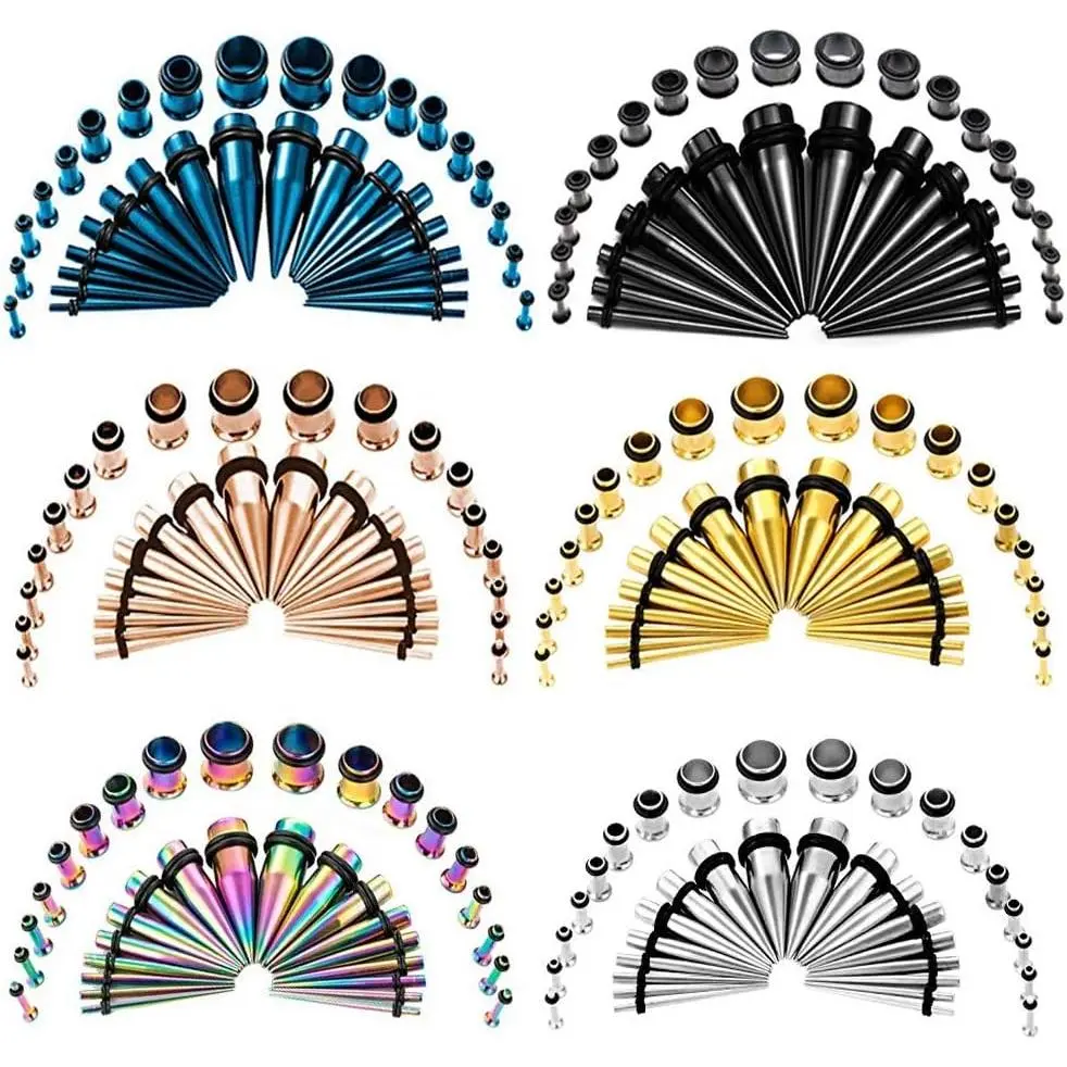 36 count Ear Tapers Stretching Kit Stainless Steel Gauges Plugs Tools Set Eyelet 14g-00g