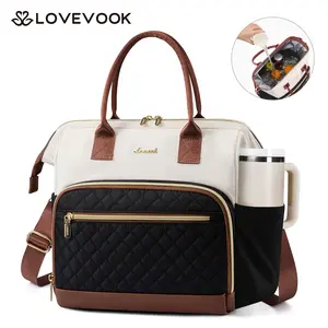 LOVEVOOK Lunch Bag Women, Insulated Adult Lunch Box for Women Work, Wide Opening Leakproof Cooler Tote Bag for Office Campus Picnic Beach with Shoulder Strap, Loncheras Para Mujer with Cup Holder