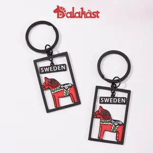 Black enamel Dalahorse keychain with red enamel Dala horse and Sweden charm for Nordic style