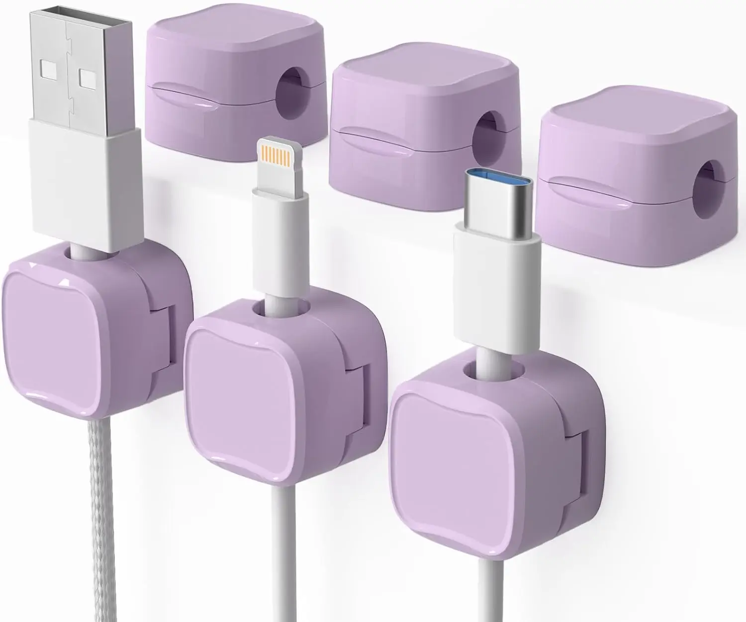 Violet 6-Pack Adjustable Magnetic Cord Organizer & Cable Clips - Low Profile, Discreet Attachment, Different Sizes Adhesive Wire Holder for Home Station, Office, Car