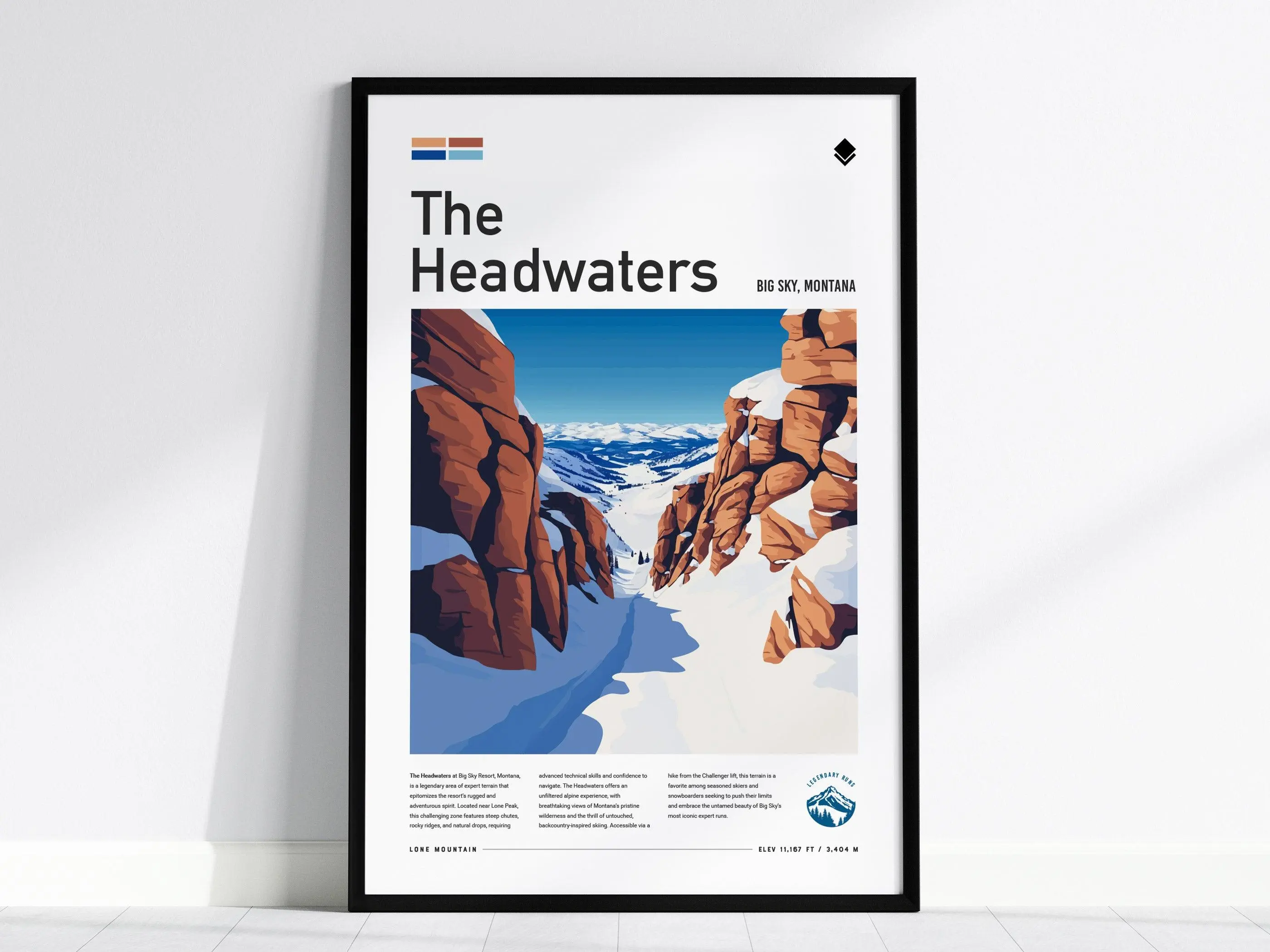 Headwaters Big Sky Poster | Montana Ski Run Art Print