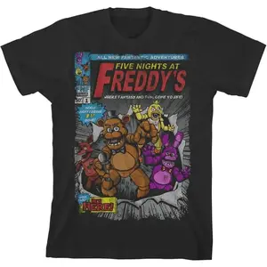 Five Nights at Freddy's Comic Cover Art Boy's Black T-Shirt Graphic Tees shirts for adult men boy kids funny vintage Crew Neck Short Sleeve tops vacation outfits clothing birthday gifts