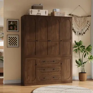 TOKSOM 4-Door Freestanding Wooden Armoire Wardrobe Closet, 72" White & Black Large Capacity Storage with 3 Drawers, 3 Hanging Rod Shelves, Wardrobe Clothes Organizer