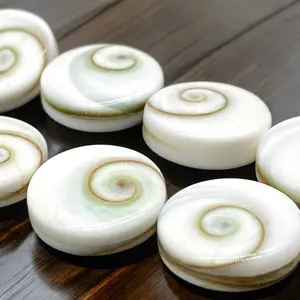 Shiva Eye Shell Beads From Pacific Ocean (Every Single Bead Made From Two Gigantic Operculum Shells - Matching Completed Spiral Matrix) Protective Door of Snail Shell - New Double Sided Design - Smooth Coin