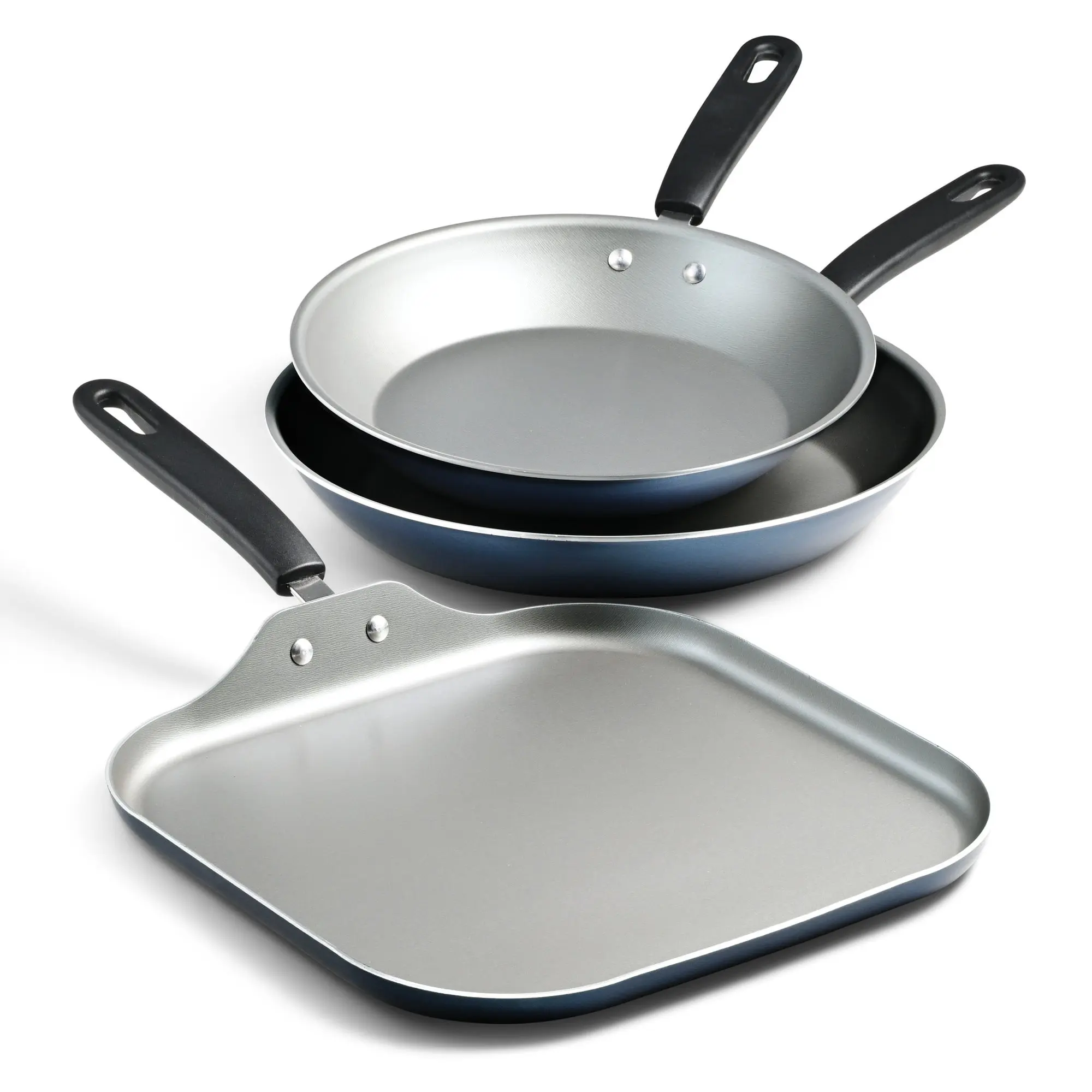 Tramontina Primaware 3-Piece Nonstick Sauté Pan and Griddle Set, 9.5” and 11” Sauté Pans, and 11” Griddle Blue