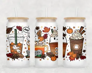 Pumpkin Spice Glass Lid & Straw
