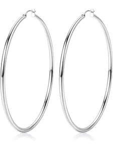 1 Pair of 925 Sterling Silver Hoop Earrings Huggie Earrings for Girls and Chubby Girls, Lightweight Hoop Earrings, Hypoallergenic Oversized Hoop Endless Thin Hoop Jewelry Gifts.