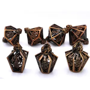 7-Piece Hollow Metal Flame Bottle Dice Set, Unique Potion Bottle & Lantern Designs with Fire Colors, Ideal for Dungeons and Dragons TTRPG Sessions